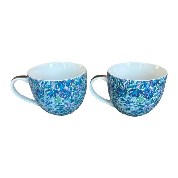 Lilly Pulitzer Lion Around Blue Print Gold Handle Mugs - Picture 5 of 9